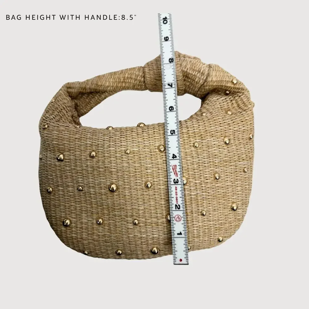 Urban Expressions Raffia Top Knot Bag Studded straw bag NWOT - Picture 7 of 7